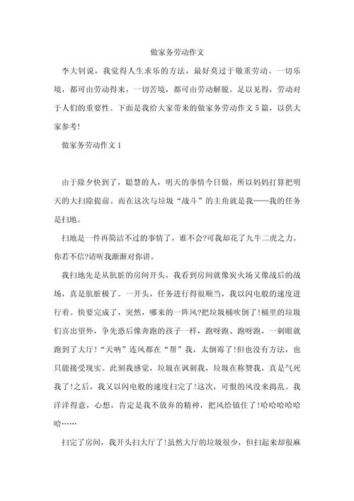 关于做家务的大学作作文500字左右初中