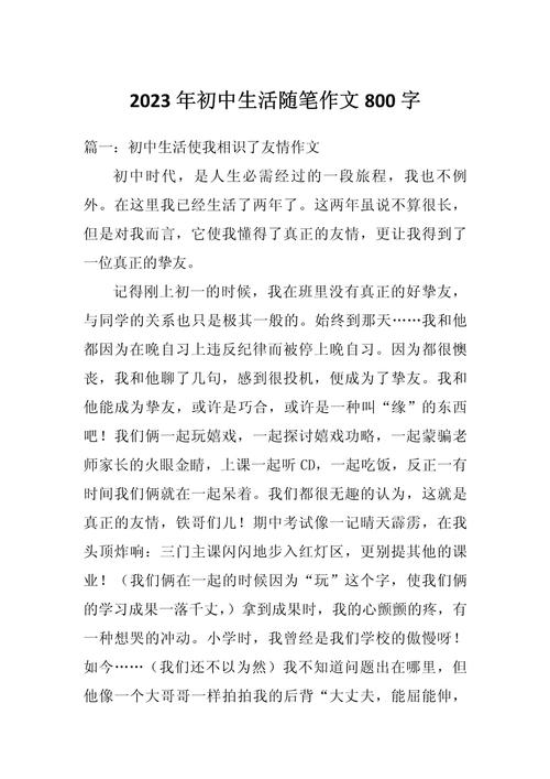 关于初中生活的小学作作文700字初一