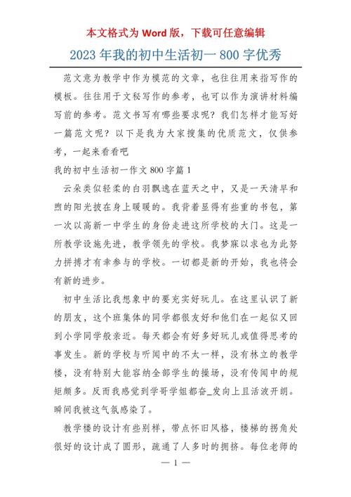 关于初中生活的小学作作文700字初一