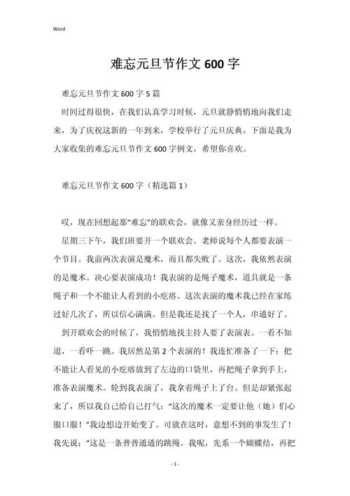初一欢度元旦作六年级作文600字