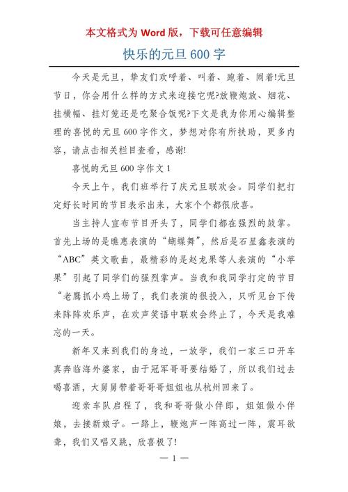 元旦节作作文600字初一