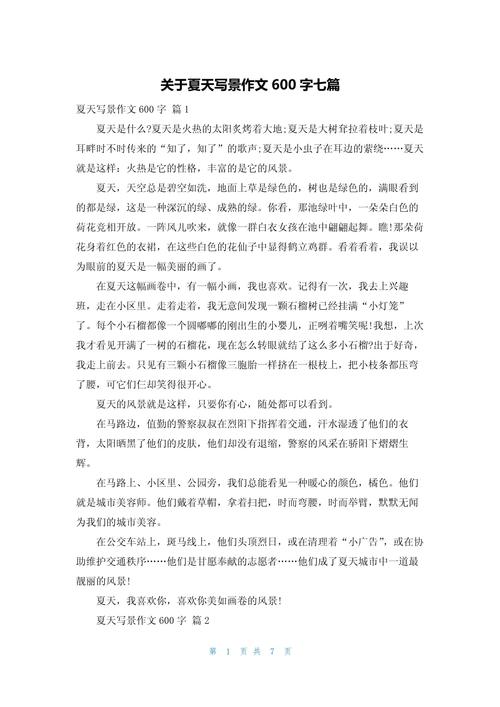 写夏天的作文大全作文600字初一