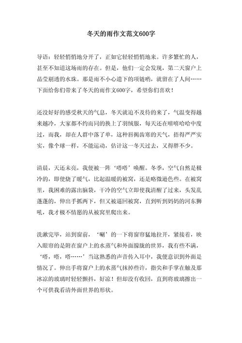 冬天的作文雨作文600字(合集4篇)