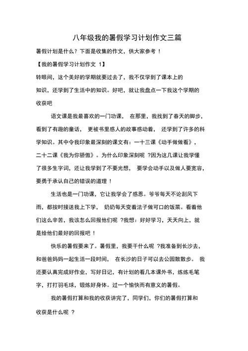 三年初中作作文暑假计划1000字精选8篇