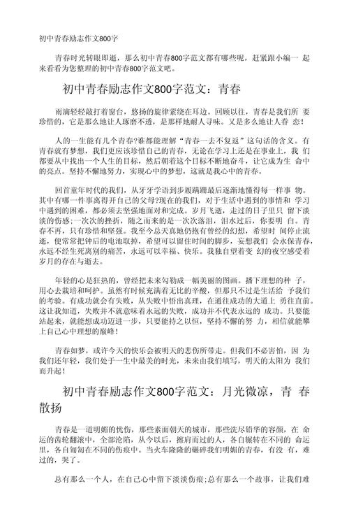 初中生青春作作文网800字