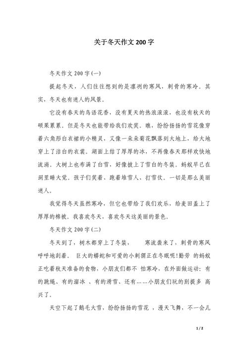 关于冬天的高考作文小学生作文通用