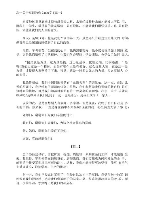 军训感言作小学作800字高一