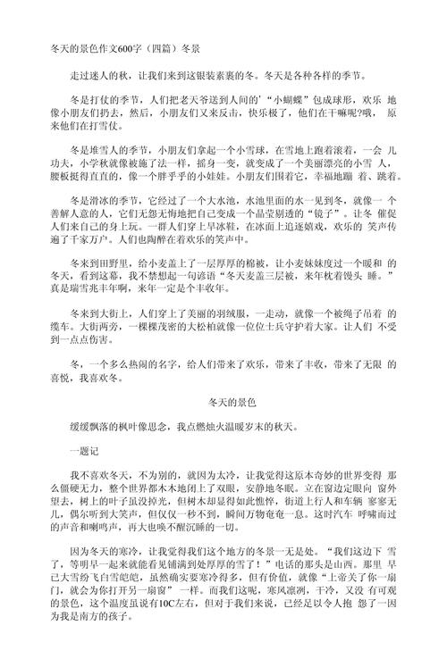 冬天的六年级作文景色作文650字