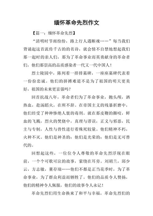 缅怀先烈作小升初作文1000字