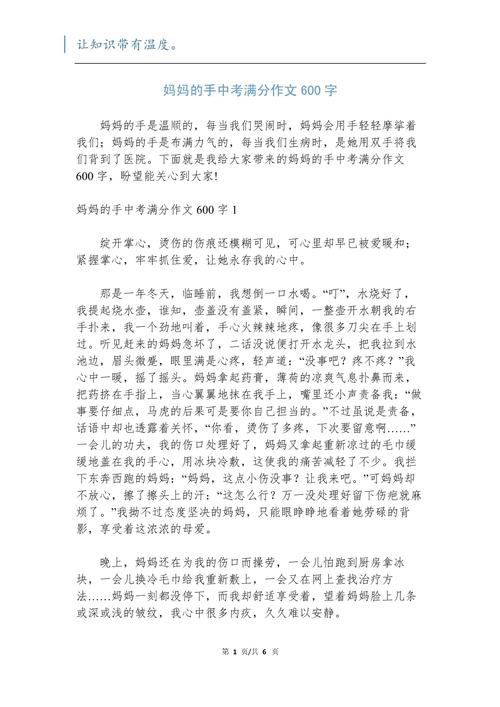 我想握住妈妈的作文素材手作文600字