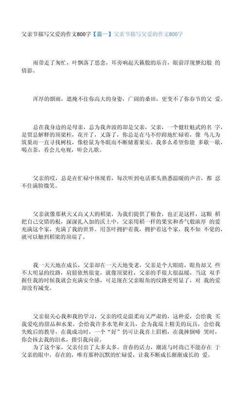 父爱作中考作文800字高中写人(必备)