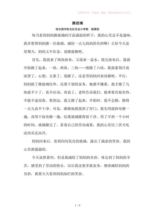 精选擦玻璃作文500字六年优秀作文