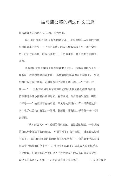 精选蒲公英的看图作文旅行初三作文500字