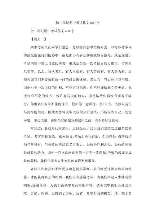 期中考试初中作作文700字精选