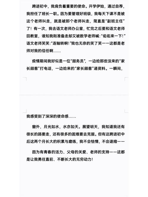 跨进初中以后作小学作600字