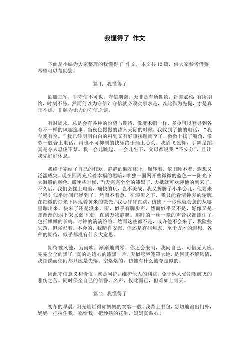 小学生作文那一次我懂得作文了3000字