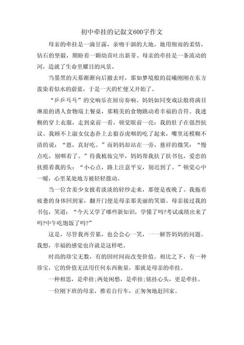 心中的中考作文牵挂600字作文七年级