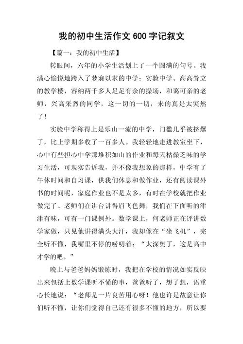 想象初中生活作初中作600字
