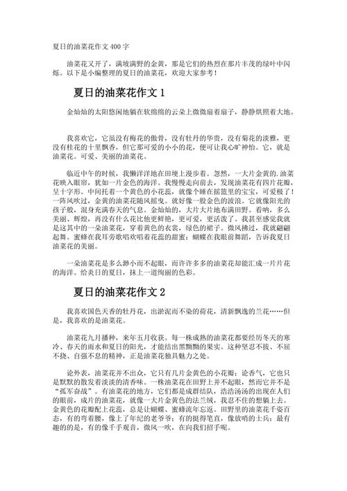 描写油菜花的看图作文作文400字优秀