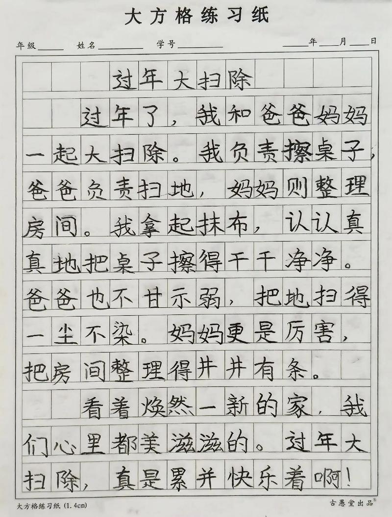 春节大扫除作文300字小学三年优秀作文最新