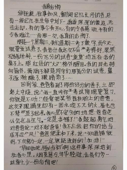 那一次我真后悔作作文大全500字初中