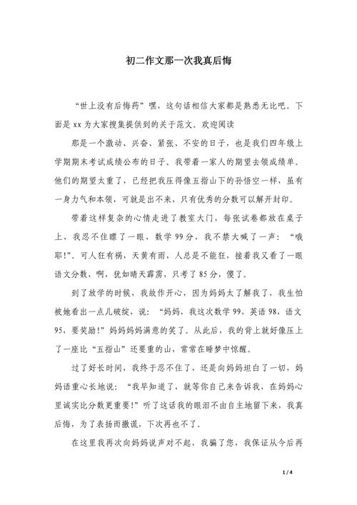 那一次我真后悔作作文大全500字初中