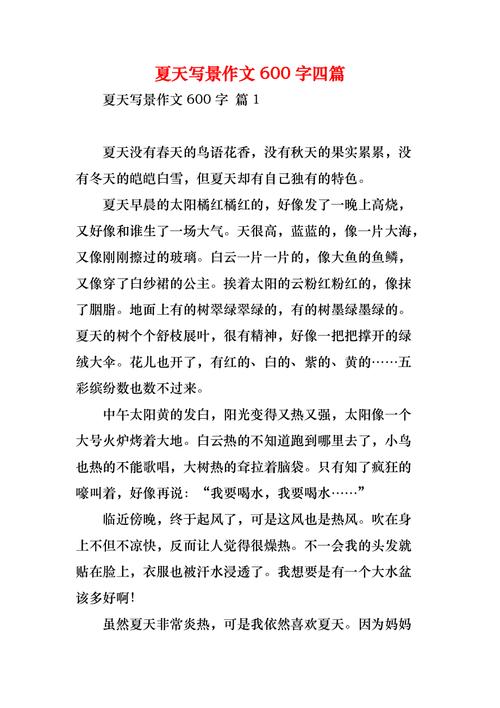 夏天的高中作风景初中作文600字7篇