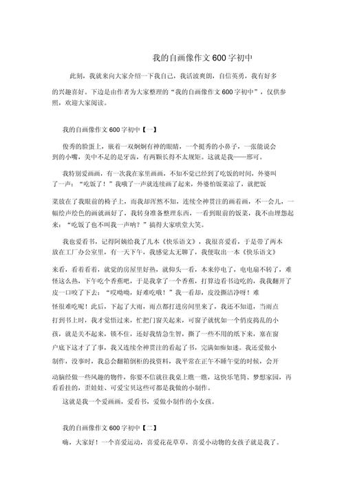 我的高中作自画像作文600字左右