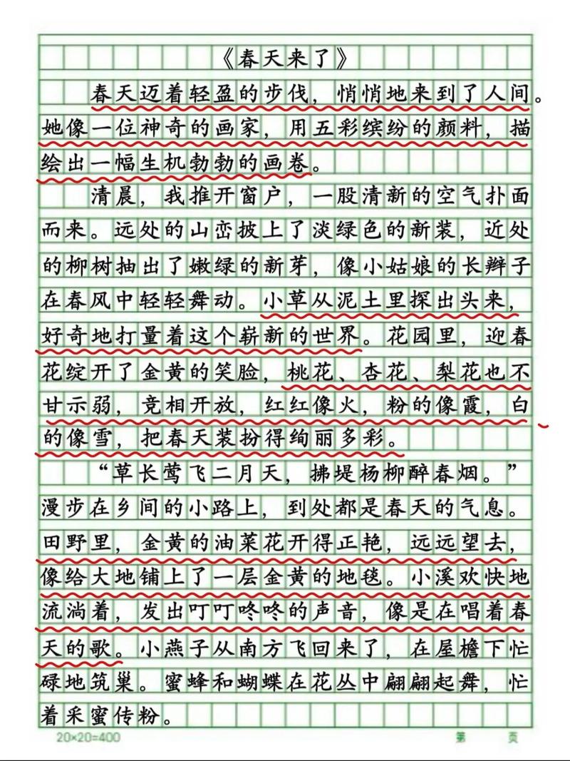 春天来了作文400字小学四年作文大全写景作文