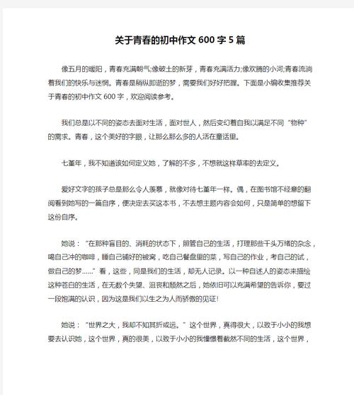 精选高二关于青春的初中作议论文600字