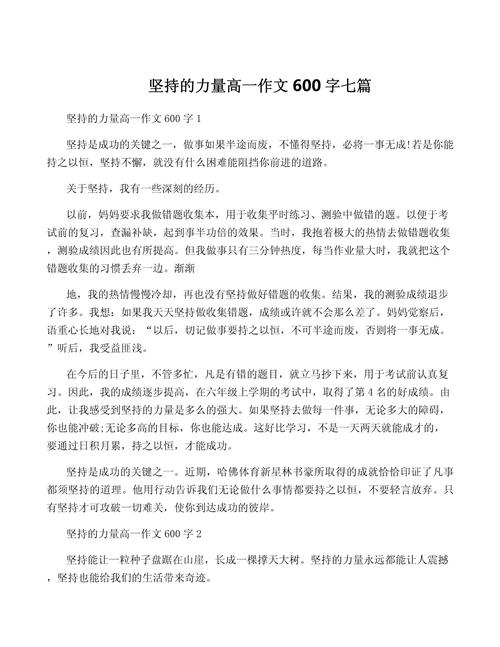 高中生坚持不懈的高中作作文600字(精选)